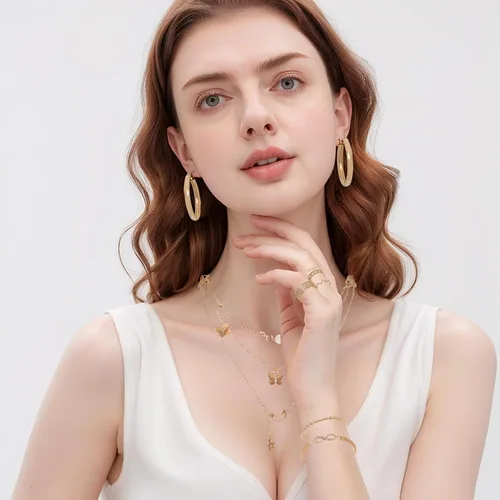 Vista 4 de Heliltd Juego de 46 joyas para mujer, pulseras ajustables, apilables, anillos para nudillos, collar en capas, aretes de aro de una sola capa