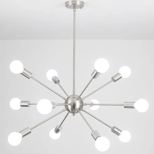 Vista 12 de Candelabros Sputnik - Moderna lámpara de techo Sputnik de 6 luces para sala de estar - Lámpara Sputnik industrial negra para comedor, dormitorio