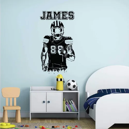 Vista 2 de Calcomanía de pared personalizada de fútbol – Números personalizados camisetas de jugador – Elige tu nombre. Calcomanía de vinilo para decoración