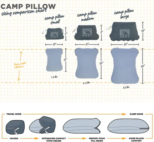 Vista 2 de HEST Almohada de campamento (mediana) – Espuma viscoelástica resistente a la temperatura – esencial para camping, excursionismo y aventuras al aire