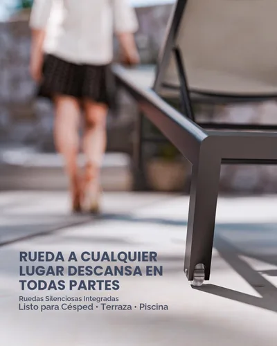 Vista 5 de Tumbona de aluminio para patio al aire libre con ruedas, color Caqui