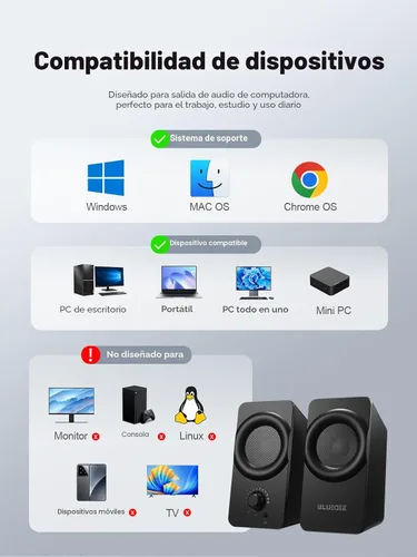 Vista 8 de Bluedee Altavoces de computadora para PC de escritorio, altavoces de PC de doble controlador con luces RGB, altavoz USB compacto con cable Plug &