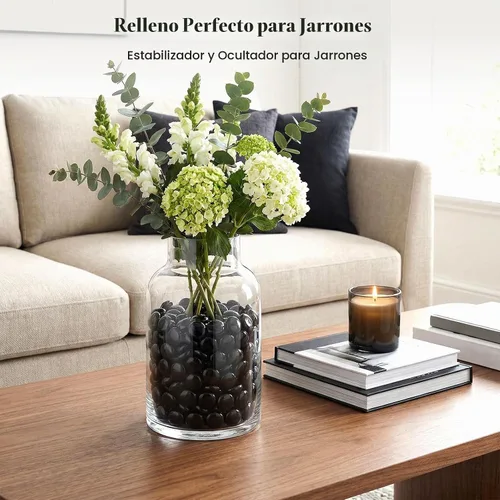 Vista 3 de FUTUREPLUSX Canicas de vidrio plano negro de 1 libra, relleno de jarrón de guijarros de vidrio, cuentas oscuras, pecera, gema decorativa para mesa