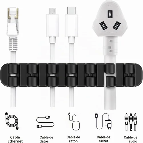 Vista 5 de SOULWIT Soporte de Cable Mejorado, Clips Organizadores de Gestión de Cables de Silicona Autoadhesivos para Escritorio Cable de Carga USB Cable
