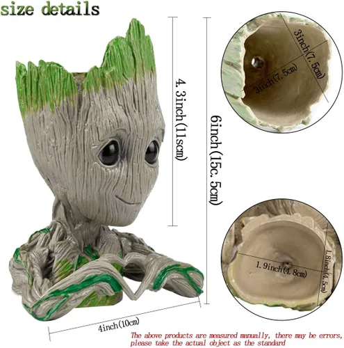 Vista 5 de Abomet Groot - Maceta para suculentas, 6 x 4 pulgadas, para plantas de interior, decoración de jardín, escritorio, soporte para lápices Groot