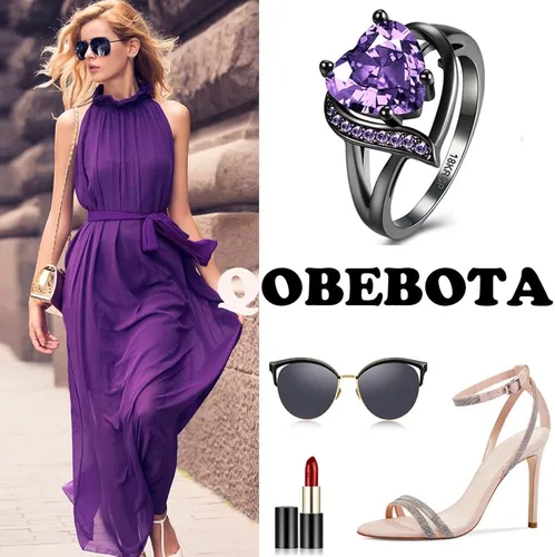 Vista 6 de QOBEBOTA Anillo romántico de compromiso chapado en oro de 18 quilates, anillos de eternidad con incrustaciones de corazón rojo, circonita cúbica