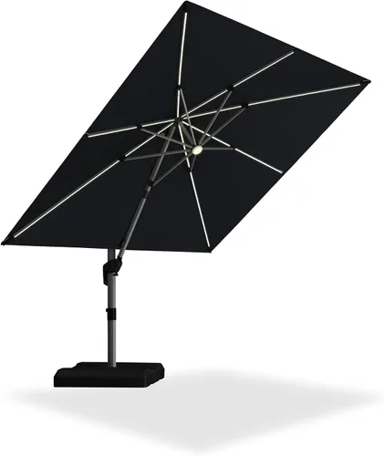 Vista 73 de PURPLE LEAF Sombrilla de patio de 9 x 12 pies con luces, sombrilla rectangular voladiza para exteriores, funciona con energía solar, LED