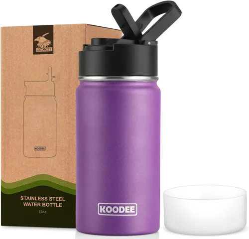 Vista 125 de koodee Botella de agua para niños, botella de agua de acero inoxidable de 12 onzas con aislamiento al vacío para la escuela, botella de agua de boca