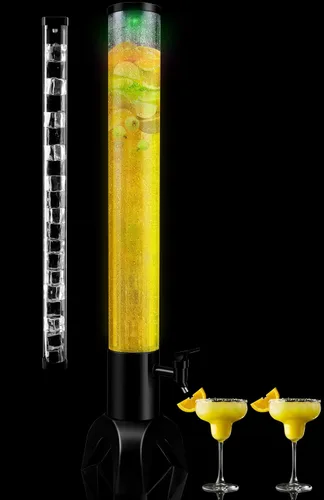 Vista 3 de Torre de bebidas, dispensador de torre de bebidas de 3 litros con tubo de hielo y luz LED, dispensador de cerveza de mesa de 3.17 cuartos de galón