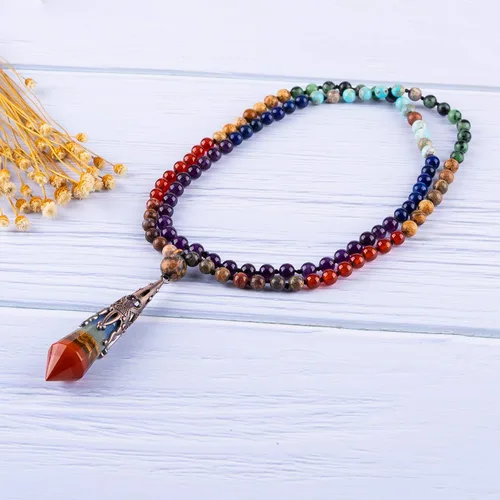 Vista 8 de Bivei 108 Mala Beads Bracelet Real Gemstone Yoga Pendants Meditation Hand Knotted Mala Prayer Necklace