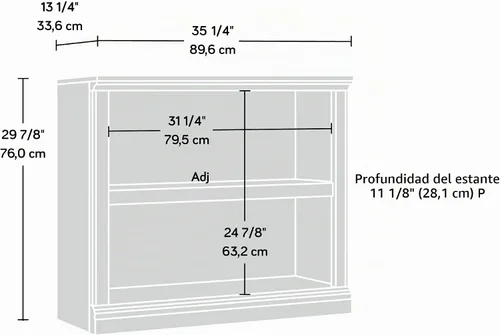 Vista 3 de Estantería de 2 niveles Sauder, estantería de madera multiusos para el hogar, oficina, sala de estar, en acabado castaño tiza