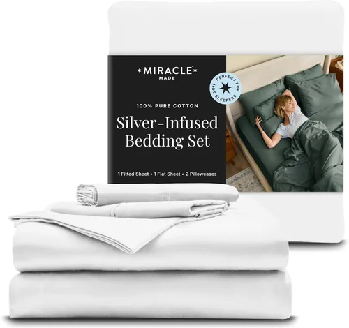Vista 7 de Miracle Made Luxe - Juego de sábanas refrescantes y suaves, 4 piezas, tela de algodón con infusión de plata, ropa de cama ligera e hipoalergénica
