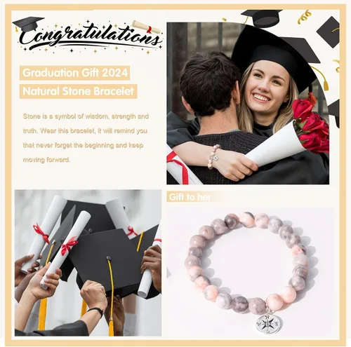 Vista 12 de 2024 Graduation Gifts for Her Him Natural Stone Bracelet Class of 2024 High School College Graduation Gift for Women Men