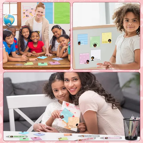 Vista 7 de Yeaqee Juego de 72 notas adhesivas para niñas negras con bolígrafos motivacionales, juego de regalos inspiradores afroamericanos, blocs de notas