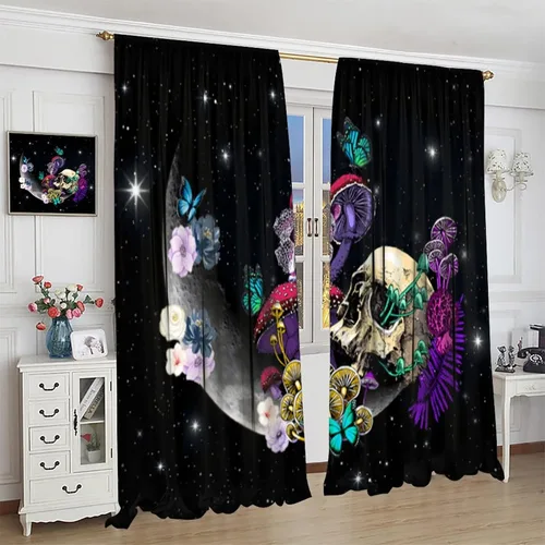 Vista 19 de Cortinas góticas de bosque de cuervos, para Halloween, espeluznante, negro, cuervo negro, alas oscuras, suspenso, bolsillo para barra, cortinas