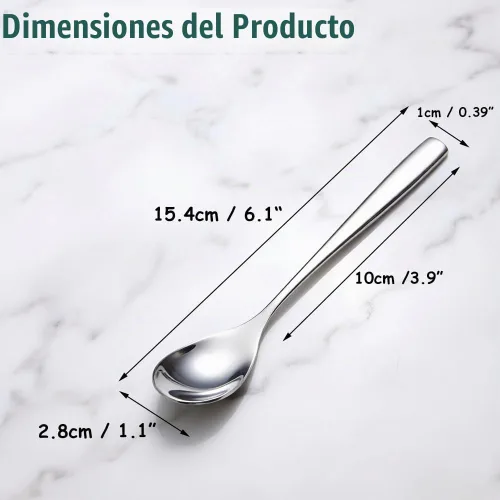 Vista 2 de Cucharas pequeñas de postre de 6.1 pulgadas, yogur, café, espresso, cucharas de helado SUS 304 de acero inoxidable para café, helado, postre, yogur