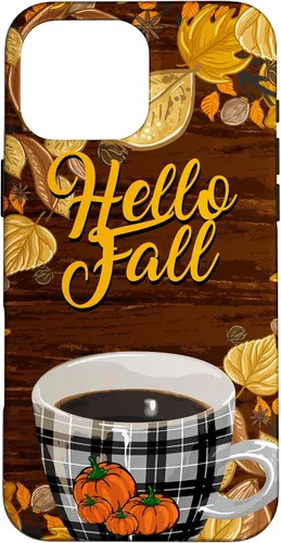 Vista 19 de Funda para iPhone 16 Hello Fall Leaves Coffee Cup Pumpkin Autumn Thanksgiving Case