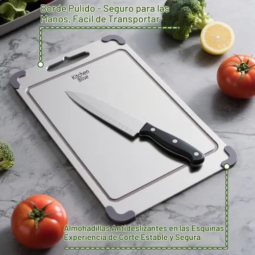 Vista 9 de Tabla de cortar de acero inoxidable, tabla de cortar de acero apto para alimentos de doble cara para cocina con 2 raspadores de limpieza, tabla