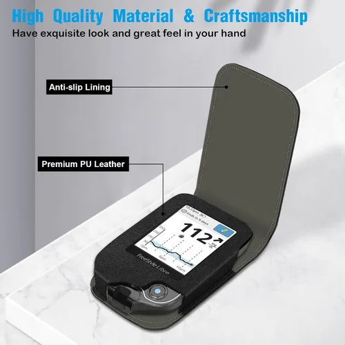 Vista 3 de Funda protectora de piel sintética con cordón desmontable para colgar Para Freestyle Libre 3 2 / Libre Reader, a prueba de golpes, para Negro