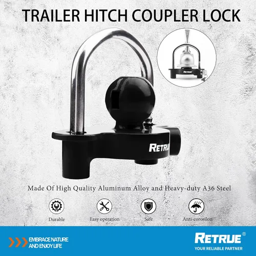 Vista 4 de RETRUE Cerradura de Acoplador Universal Candados para Remolque Candados de Enganche de Bola Cerradura de Enganche de Remolque Ajustable de Seguridad