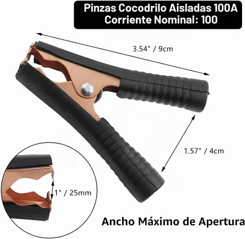 Vista 3 de 10 pinzas de cocodrilo aisladas de 100 A, abrazaderas eléctricas de cocodrilo resistentes, cable de repuesto de batería, clips de puente con resorte