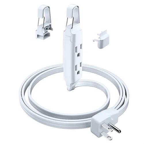 Vista 14 de Maximm Cable de extensión con sistema de gancho extraíble, cable de extensión de 3 tomas, con diseño de enchufe plano de 45° para colgar al nivel