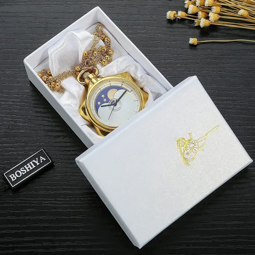 Vista 4 de BOSHIYA Sailor Moon Pocket Watch Cosplay Necklace Accessories Fashion Rhinestone Gold Star Quartz Pocket Watchwith ChainCosplay Girl