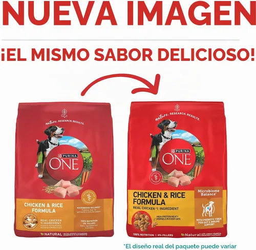 Vista 2 de Purina ONE SmartBlend - Alimento seco natural para perros adultos Alimento para perros con alto contenido de proteínas con equilibrio microbiómico