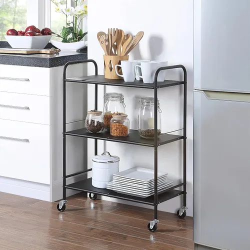 Vista 2 de SunnyPoint Carrito de manualidades organizador con ruedas de metal (grande, BLK)