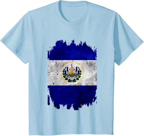 Vista 10 de Camiseta con bandera de El Salvador de El Salvador con diseño de bandera de El Salvador, Negro, S