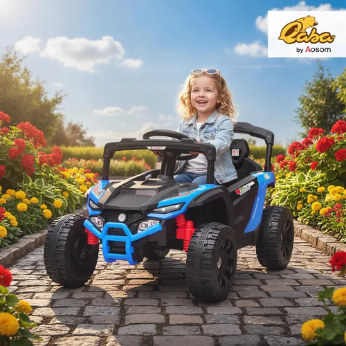 Vista 2 de Qaba 12V Kids Ride On UTV Truck con suspensión trasera para 3-5 años, color Azul