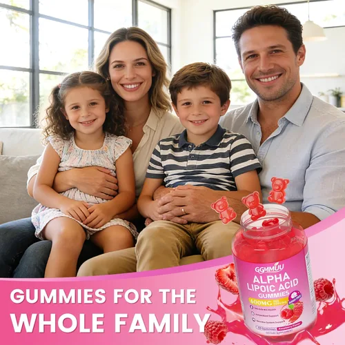 Vista 6 de Gomitas de ácido alfa lipoico 600 mg, sin azúcar, sabor frambuesa
