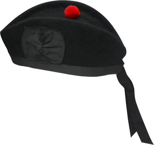 Vista 9 de Gorra Glengarry - Sombrero escocés tradicional, 100% lana, lana acrílica tartán, accesorios para kilts/gaitas, cinta de algodón de poliéster Negro