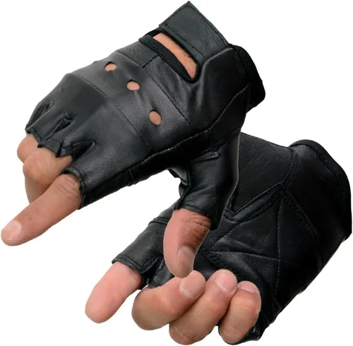 Vista 11 de Guantes Milwaukee Leather para hombre sin dedos para motocicleta Comodidad acolchada; alivio de vibración; bordado de llama
