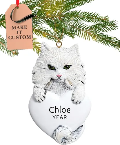 Vista 15 de Adorno personalizado de gato calicó 2026 Adornos de Navidad para mascotas grabados con láser las 24 horas Regalo de recuerdo de corazón