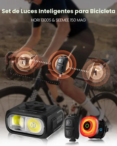 Vista 2 de Magicshine HORI1300S & SEEMEE 150 MAG Luces de Bicicleta Delanteras y Traseras, Control FTR LightSync de Un Toque, Luz Delantera de 1300LM y Luz