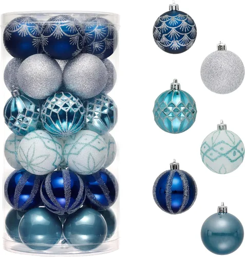 Vista 8 de Valery Madelyn Juego de Adornos Navideños para Árbol de Navidad, 30 Piezas de 5 cm Adornos de Bolas de Navidad Inastillables en Blanco y Oro Oro