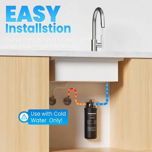 Vista 12 de Filtro de agua para debajo del fregadero, filtro de agua de grifo doméstico para fregadero de cocina, se conecta directamente bajo el mostrador al