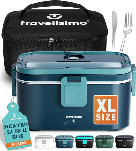 Vista 8 de TRAVELISIMO Loncheras eléctricas extragrandes para adultos con capacidad para 8 tazas – Fiambrera térmica de 100 W para hombres 1.8 L, calentador