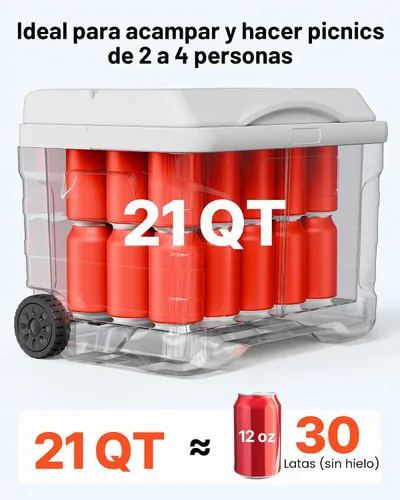 Vista 3 de VEVOR Enfriador portátil, enfriador duro con retención de hielo, asas y correa de alta resistencia, material rígido ligero, aislado, portátil