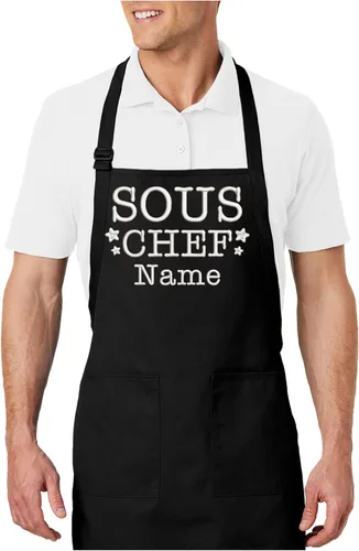 Vista 10 de Delantal de chef bordado personalizado, nombre personalizado, ajuste ajustable con bolsillos, lona de algodón premium