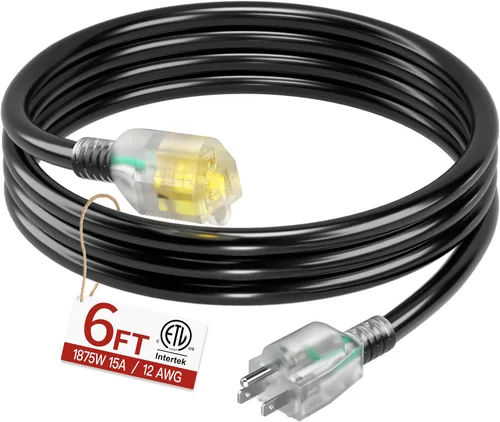 Vista 17 de Cable de extensión corto de 16/3 de 1 pie, cable de extensión negro flexible y duradero, cable de alimentación de 3 clavijas para interiores