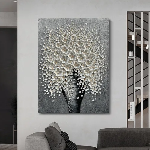 Vista 5 de Pintura al óleo pintada a mano, pintura al óleo, textura de lienzo, mural, decoración de pared familiar, 40 x 28 pulgadas