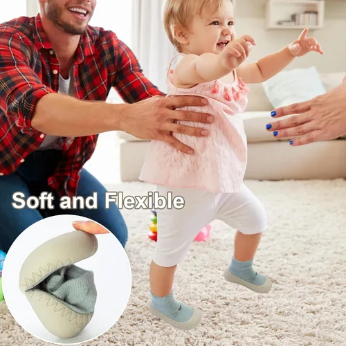 Vista 5 de 2 pares de zapatos antideslizantes estilo caroon para bebés, zapatos para niños y niñas, zapatos para caminar, zapatos de goma suave con pantuflas