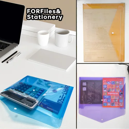 Vista 3 de Sobres de plástico (paquete de 8) – 8 colores, tamaño A4, carpeta de archivos de polietileno con cierre a presión para la organización escolar