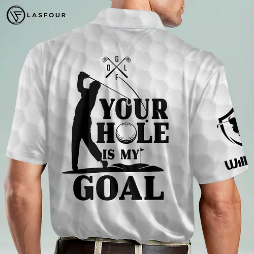 Vista 5 de Camisas de golf divertidas personalizadas para hombres Your Hole is My Goal camisas de golf para hombre manga corta Dri Fit polo ligero