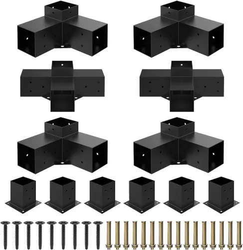 Vista 10 de JEXALINE Kit de pérgola de acero de aleación pesada con soportes en forma de T de 3 vías para madera de 4 x 4 pulgadas (real 3.6 x 3.6 pulgadas)