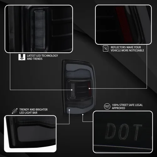 Vista 3 de AUTOZENSATION Compatible con Dodge Ram 1500/2500/3500 2009-2018, conjunto de par izquierdo y derecho, luces traseras LED de humo negro con barra