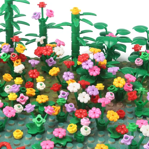 Vista 3 de Plantas de jardín Edificio Ladrillo Conjunto Flores Árboles Hojas de palma