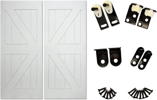 Vista 9 de Swinging Cafe Doors Puertas de salón estilo granero imprimadas Madera maciza de 3/4 pulgadas de grosor con soporte británico, herrajes de cromo